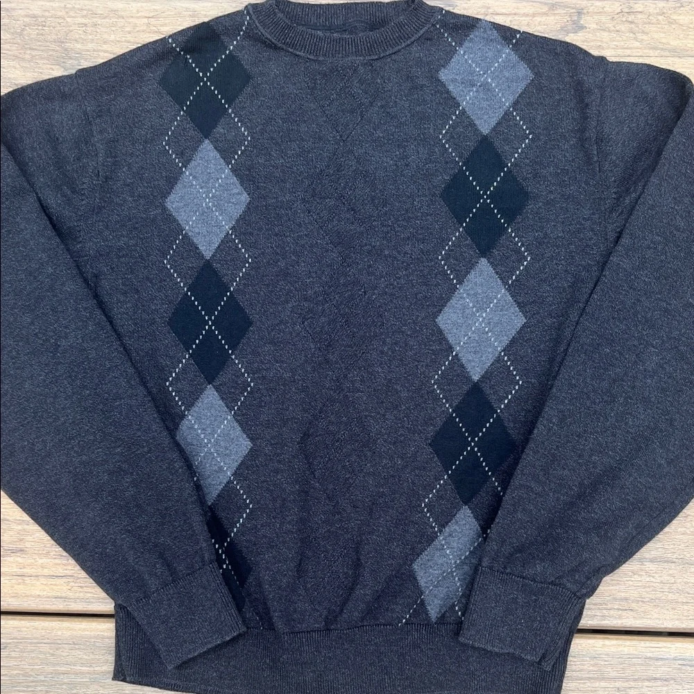 Men’s Argyle Pullover Sweater Vintage Preppy Knit Diamond Pattern Soft Casual
